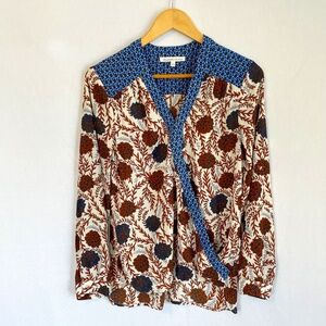 Daniel Rainn Size Sm Long Line V-neck Surplice Top Long Sleeve Hi-Low Pinecones